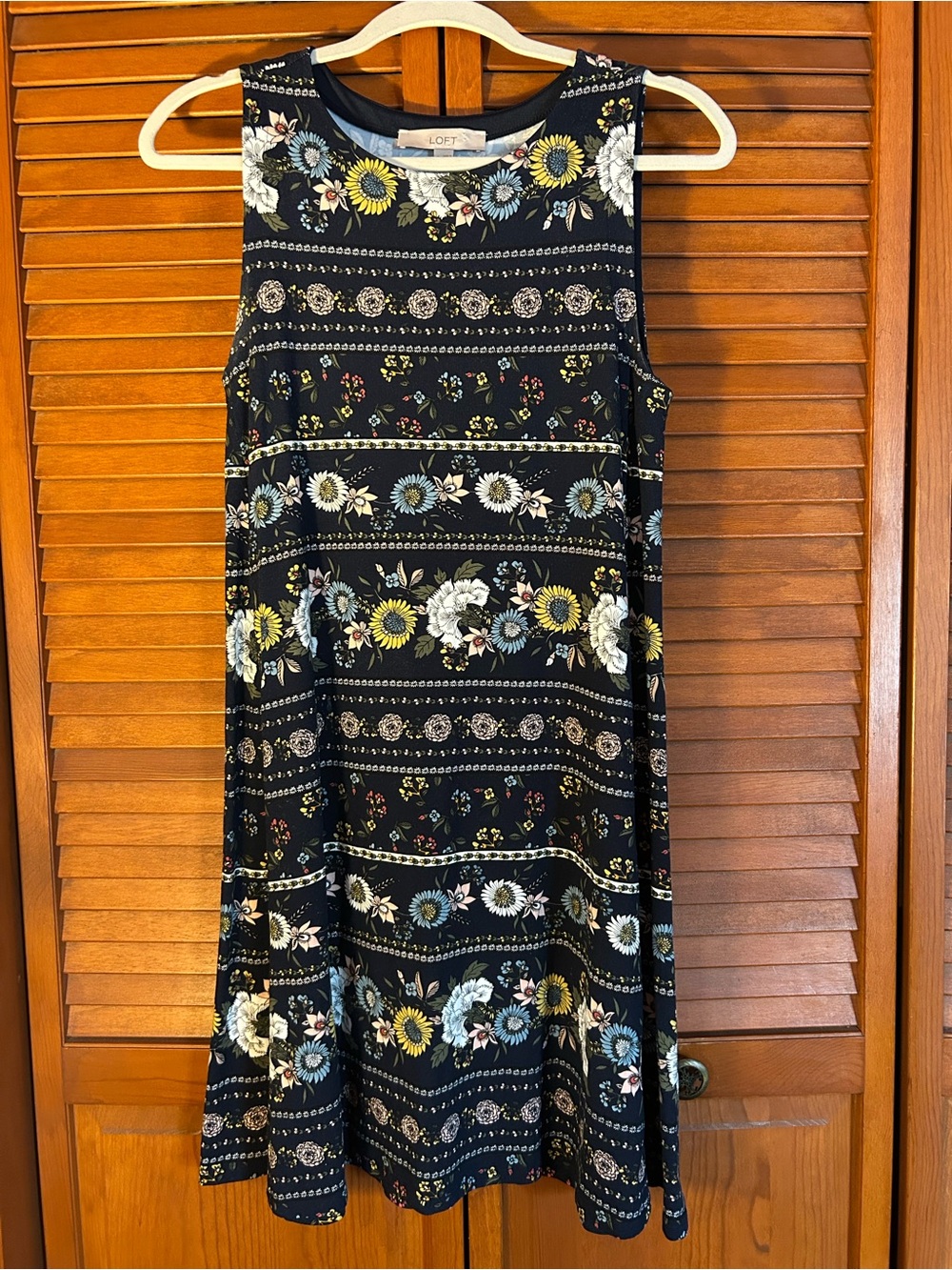 LOFT Floral Midi Dress with Blue and Yellow Blooms